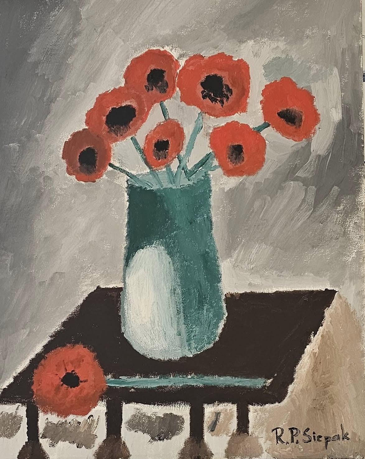 Poppies, Oil, artist: R. P. Siepak, produced: July 2024, acquired by: Mrs. Alicja, location: Poland, as: Transaction, size: 40x50 cm