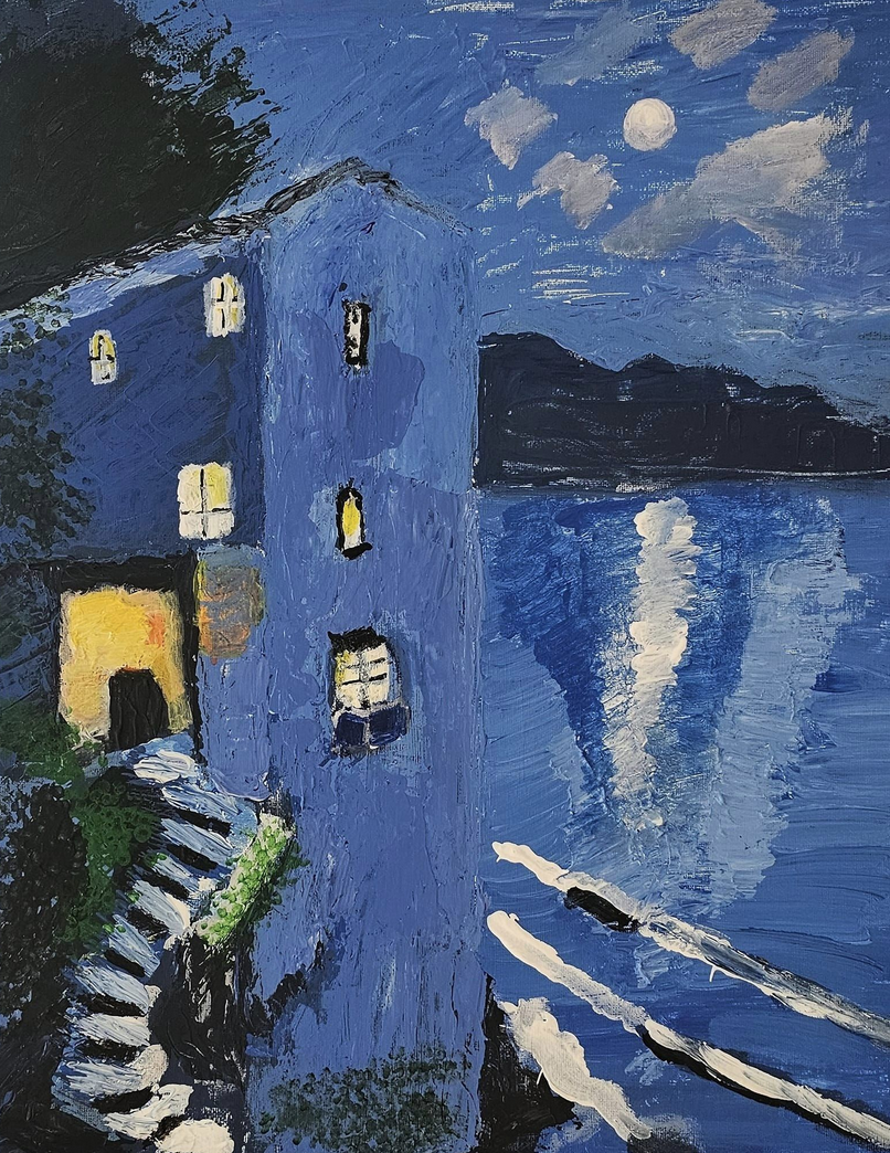Blue Moon, Acrylic, artist: R. P. Siepak, produced: July 2024, as: Available for Acquiry, size: 40x50 cm, inspired by: Vincent van Gogh
