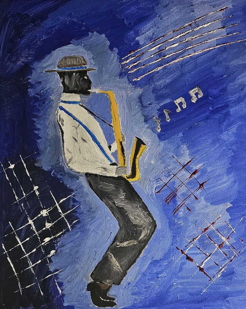 Saxophonist, Oil, artist: R. P. Siepak, produced: June 2024, acquired by: Gosia, location: Poland, as: Transaction, size: 40x50 cm