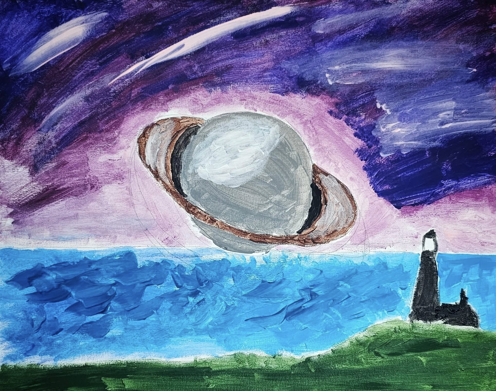 Saturn, Acrylic, artist: R. P. Siepak, produced: June 2024, acquired by: Janusz, location: Poland, as: Gift, size: 50x40 cm